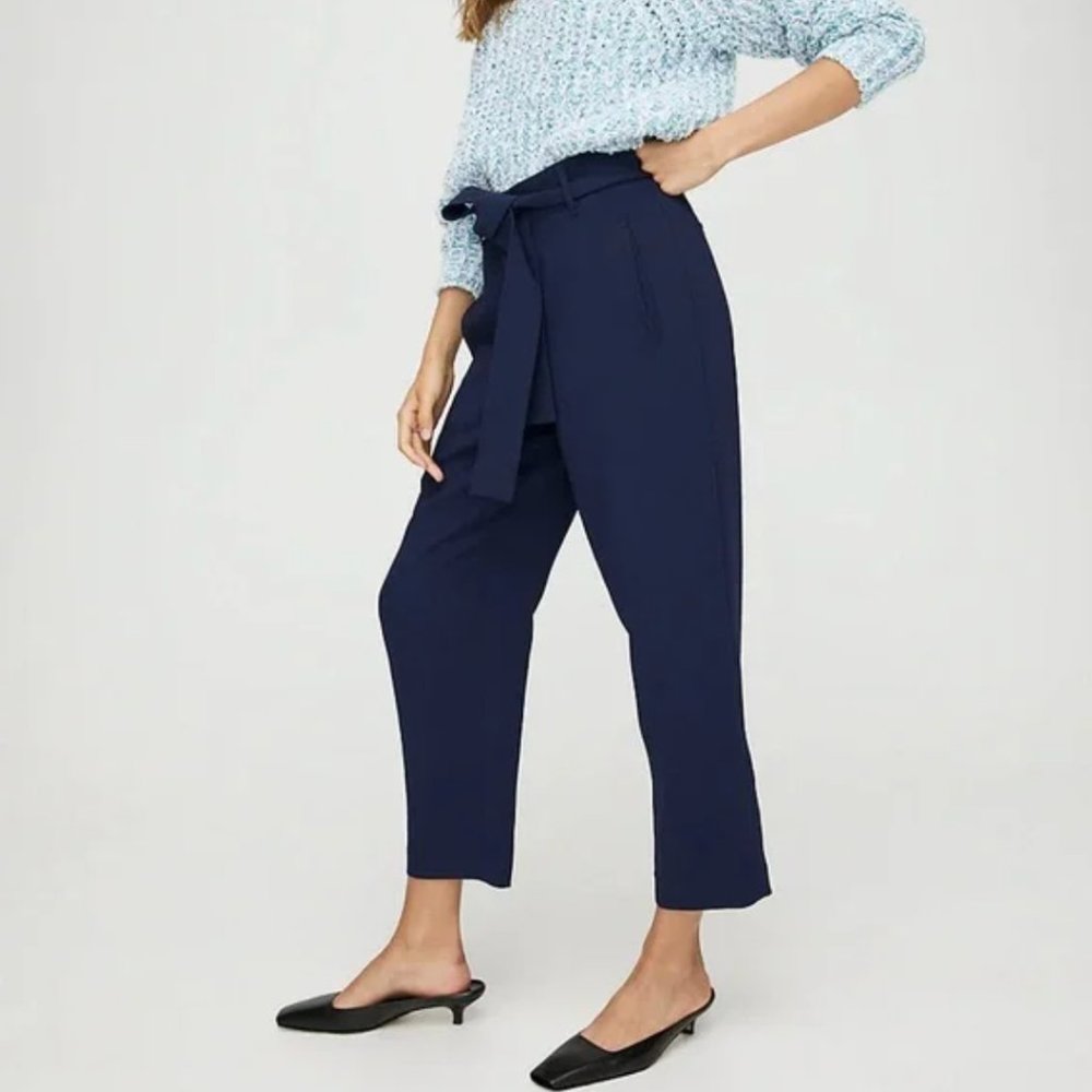 Wilfred Navy High-Rise Tie-Waist Trousers